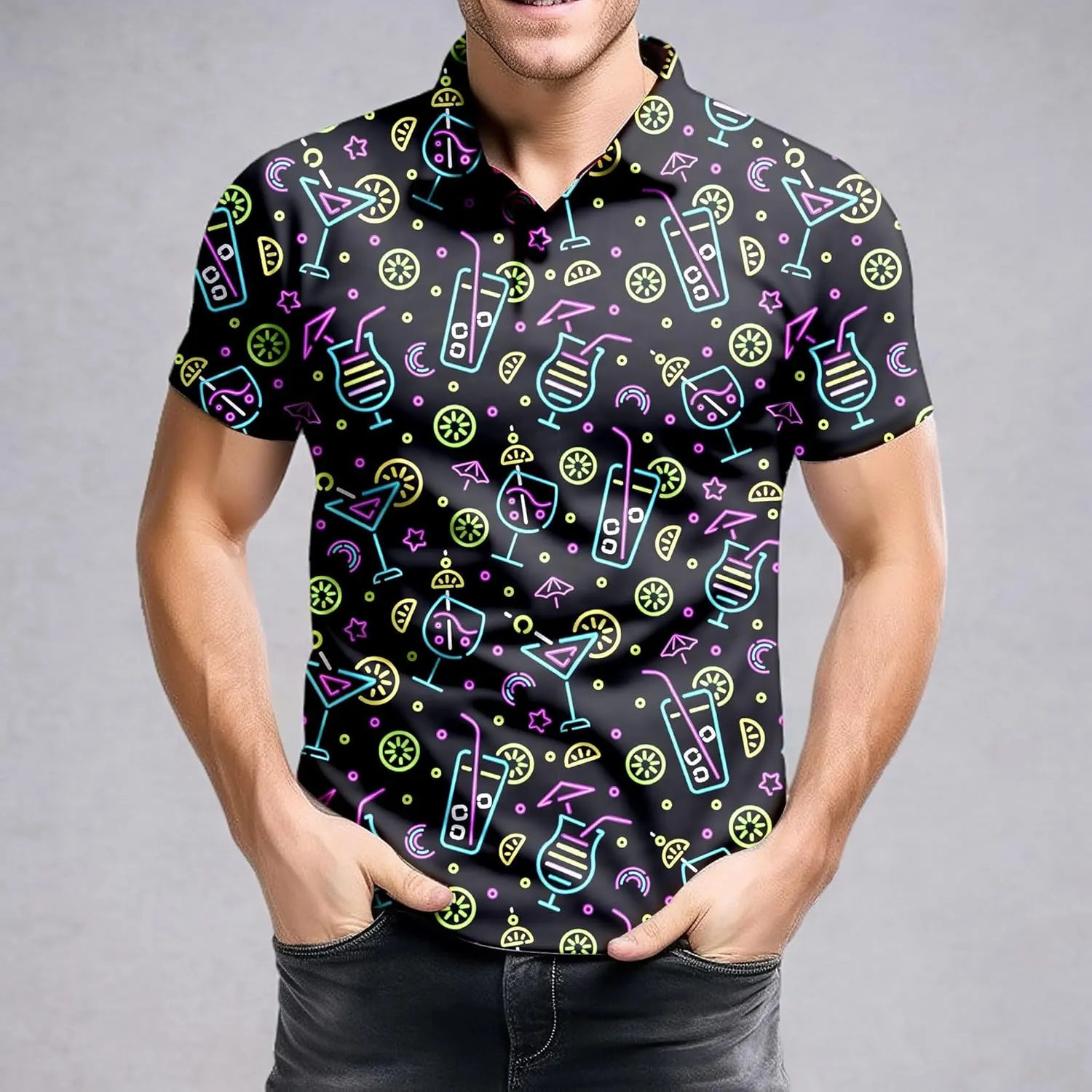 Mens 80s Golf Shirt Dry Fit Performance Short Sleeve Print Shirts Funny 90s Golf Shirts for Men