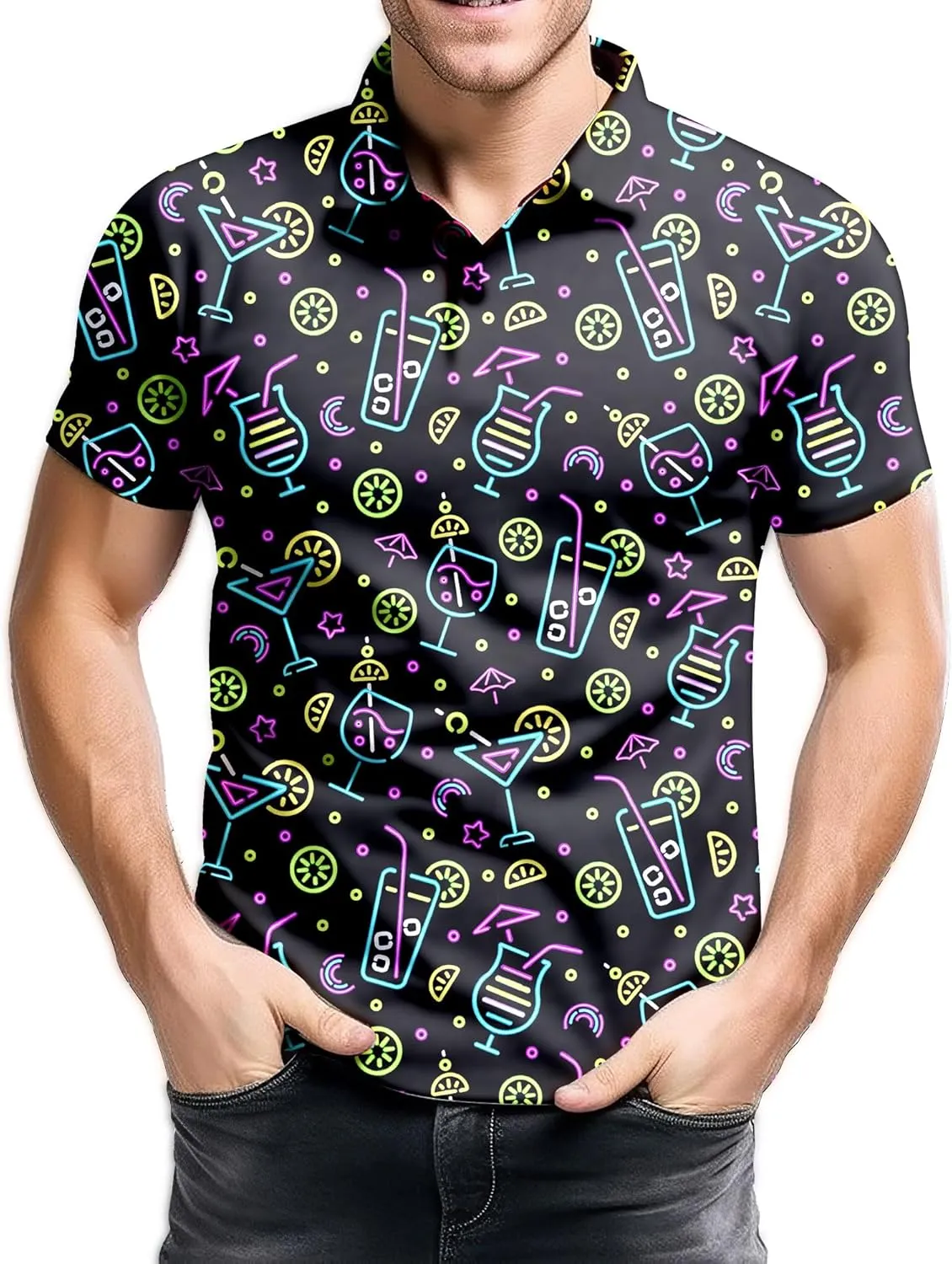 Mens 80s Golf Shirt Dry Fit Performance Short Sleeve Print Shirts Funny 90s Golf Shirts for Men