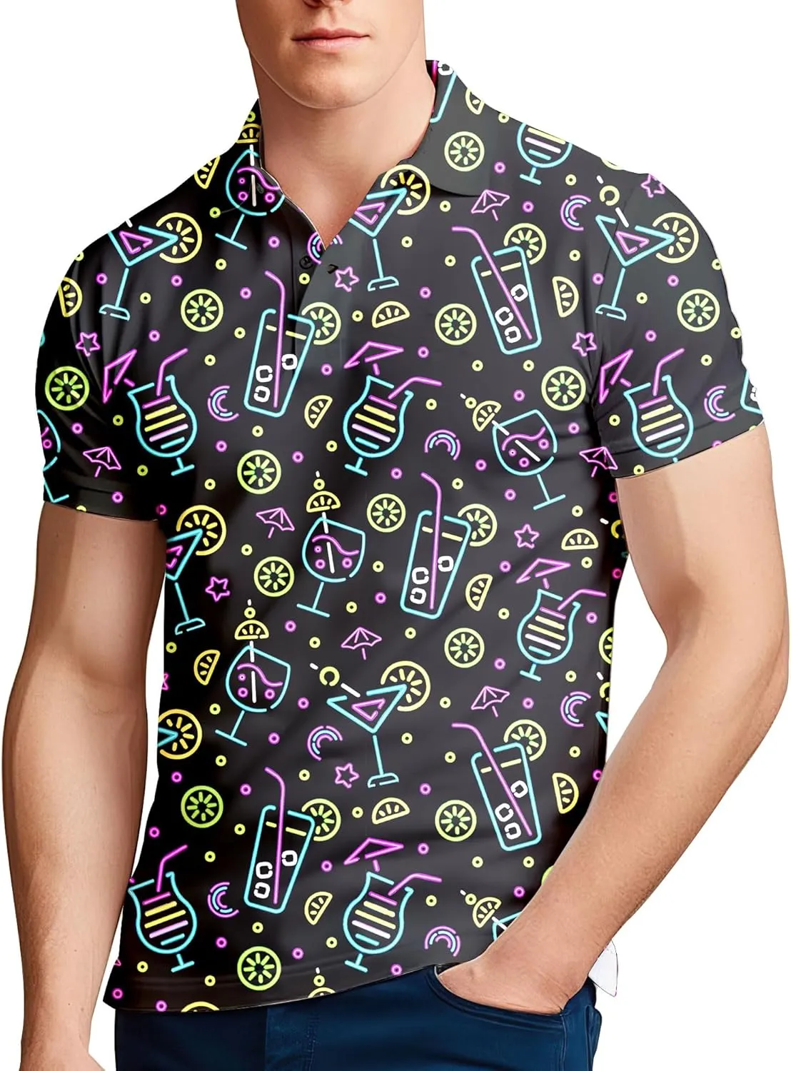 Mens 80s Golf Shirt Dry Fit Performance Short Sleeve Print Shirts Funny 90s Golf Shirts for Men