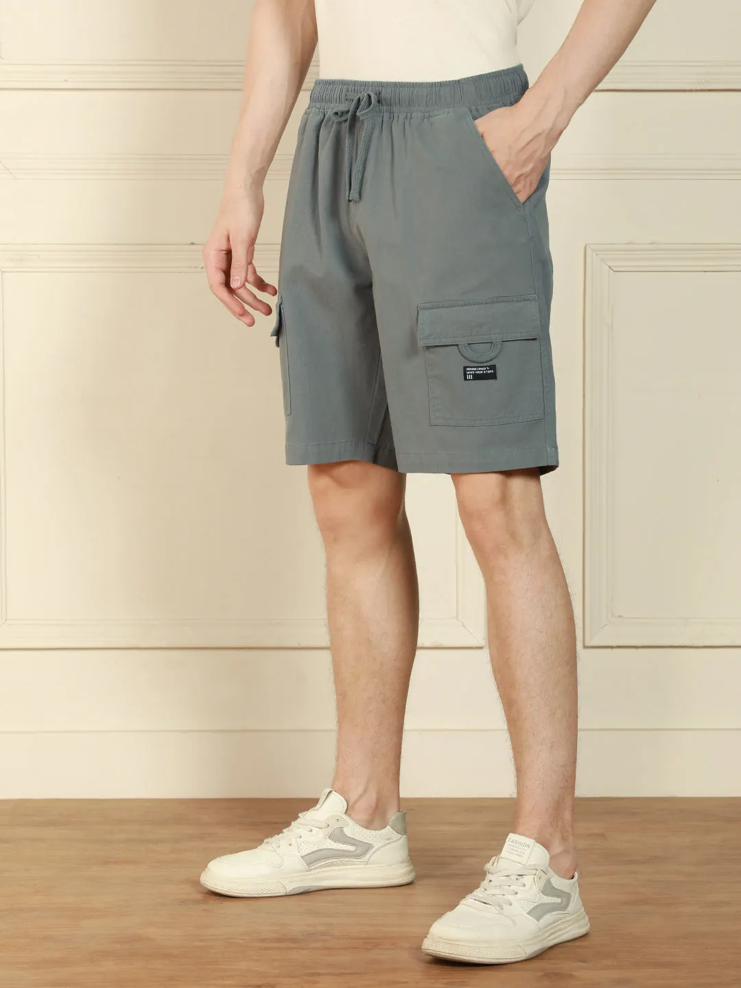 Men's Grey Relaxed Fit Solid Cotton Shorts