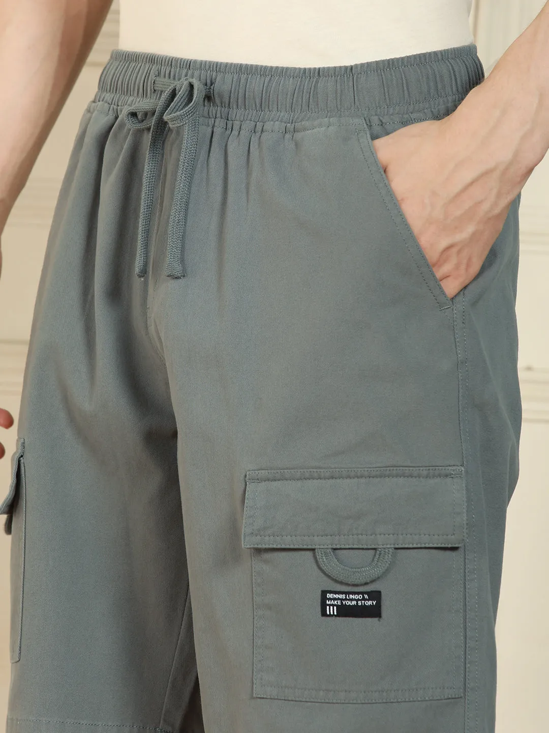 Men's Grey Relaxed Fit Solid Cotton Shorts