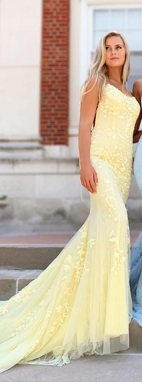 Mermaid Spaghetti Straps Prom Dresses Lilac Long Prom Dress Lace Evening Dress SED100