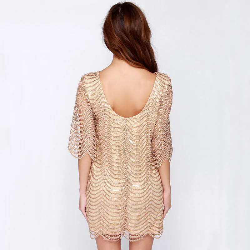 Mini Sequin Elegance: Round Neck Dress