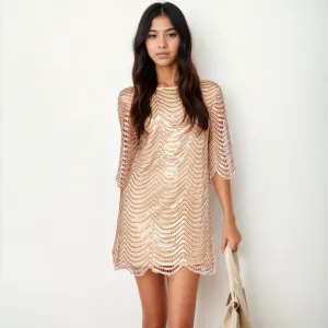 Mini Sequin Elegance: Round Neck Dress