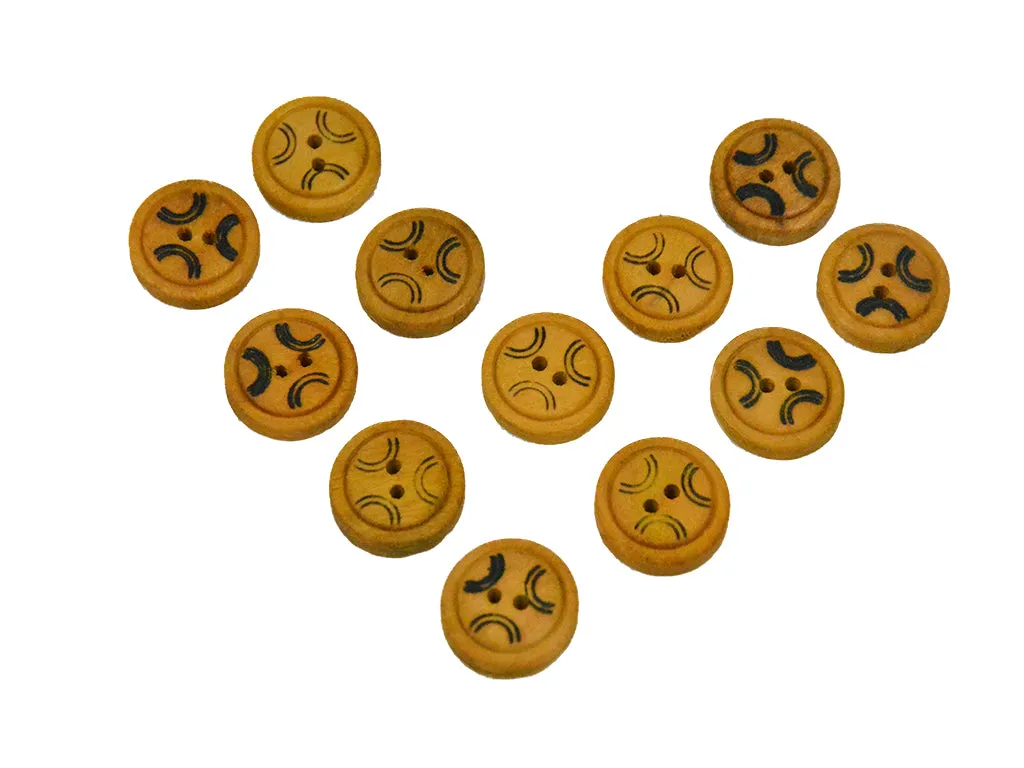 Mustard Fancy Geometric Printed 2 Hole Wooden Buttons - 32L