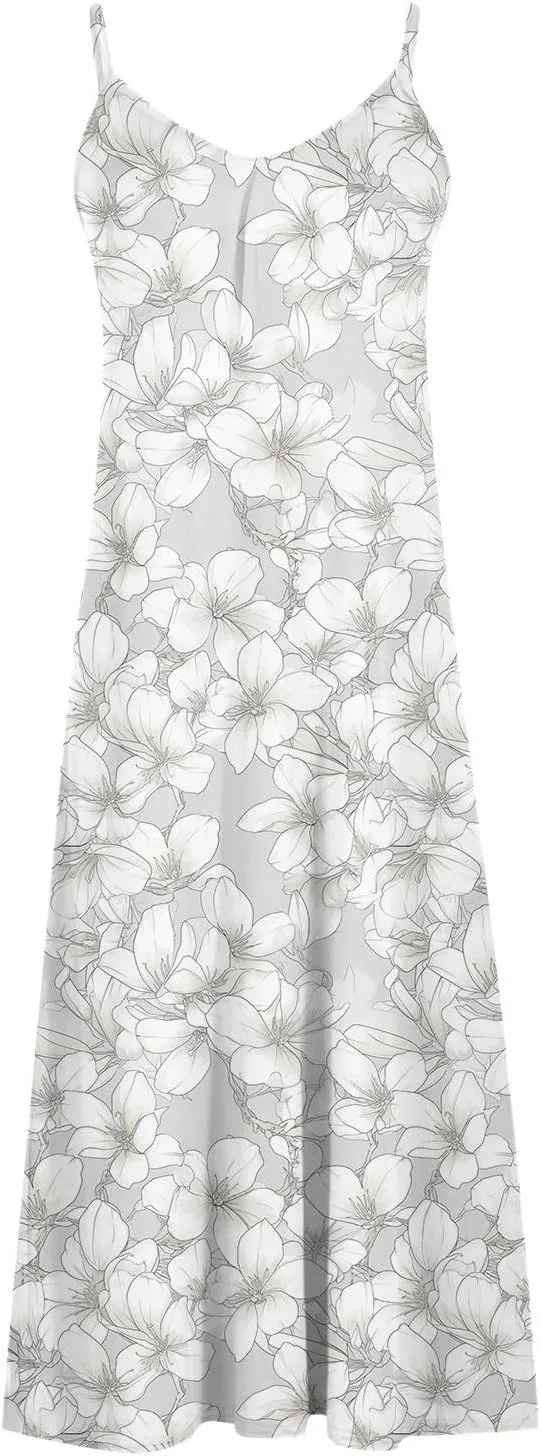 Mzkdieey Women's 2024 Summer Dress Casual Boho Floral Print Sundress Spaghetti Strap V Neck Flowy Maxi Beach Vacation Dress