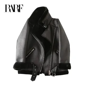 New Women Jacket with Extra Thick Warm Lamb Feather Rider Jacket with Artificial Fur