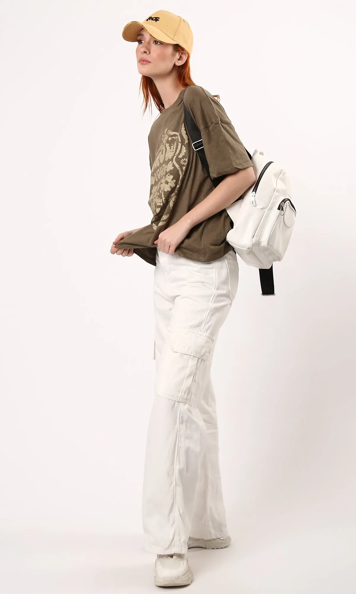 O179804 Heather Light Brown Cotton Relaxed Fit Tee
