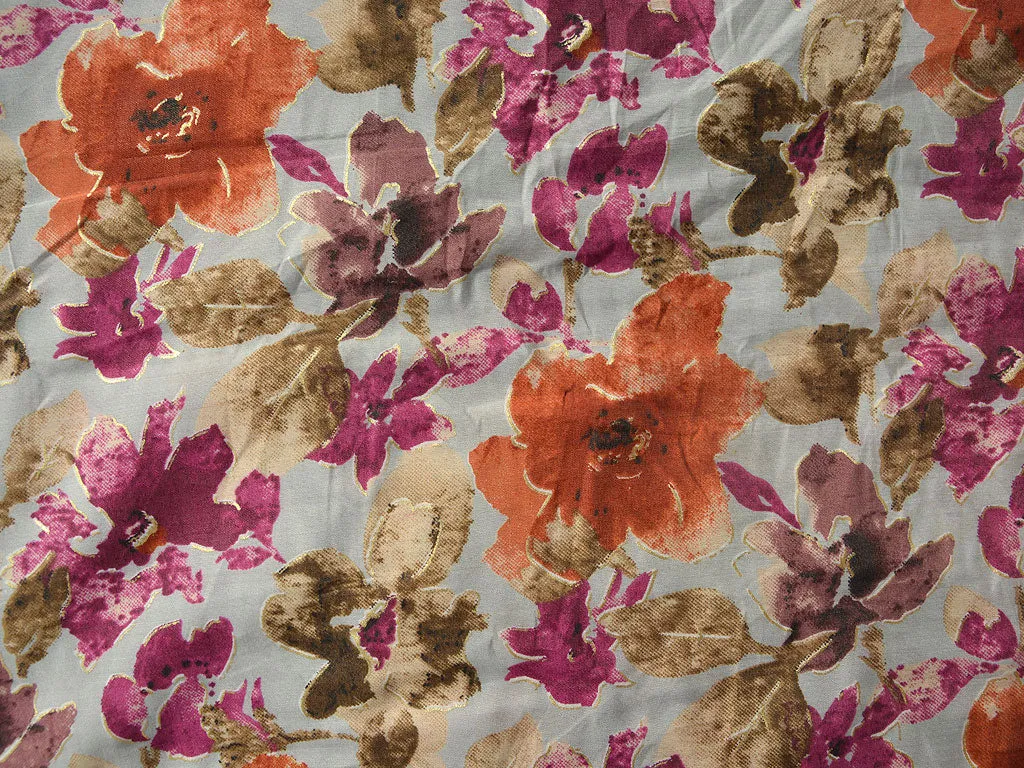 Pink & Orange Floral Premium Modal Chanderi Silk Fabric