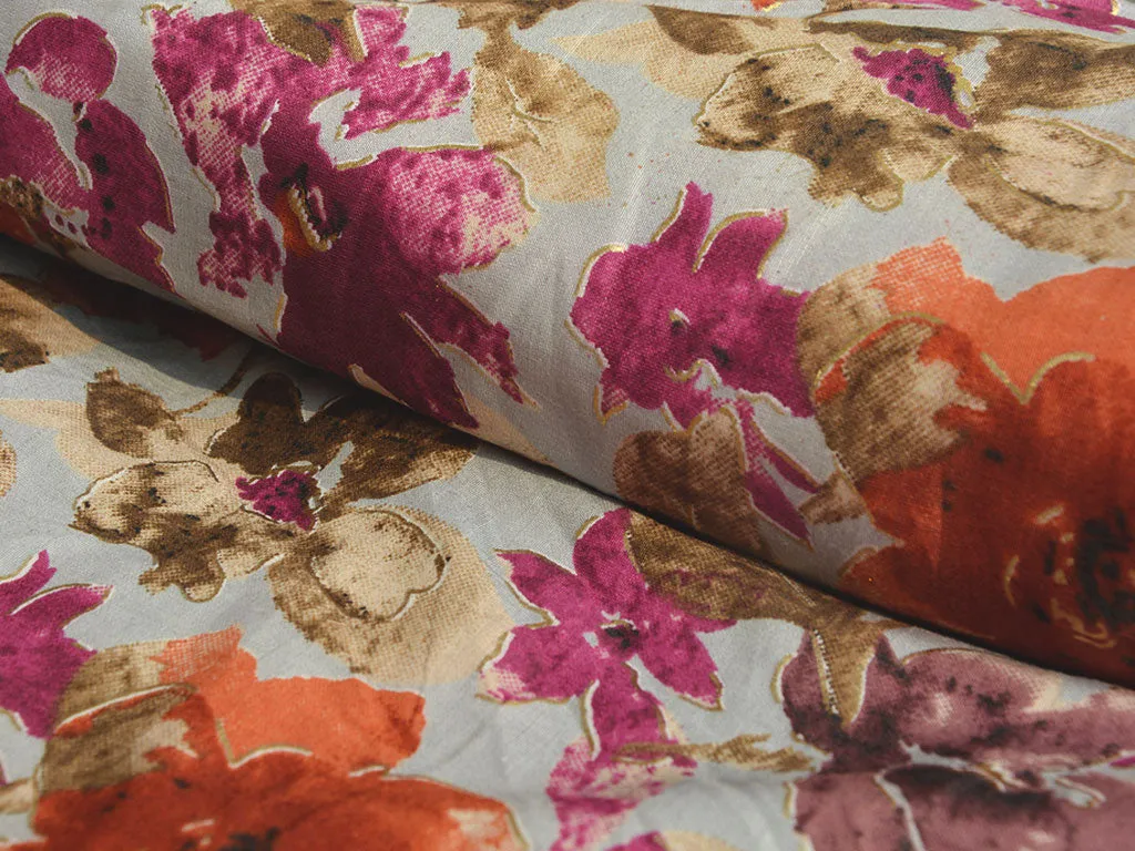 Pink & Orange Floral Premium Modal Chanderi Silk Fabric
