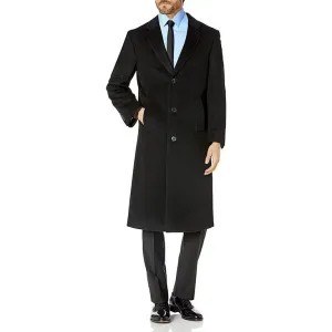 Prontomoda Men's Single Breasted Black Luxury Wool/Cashmere Full Length Topcoat