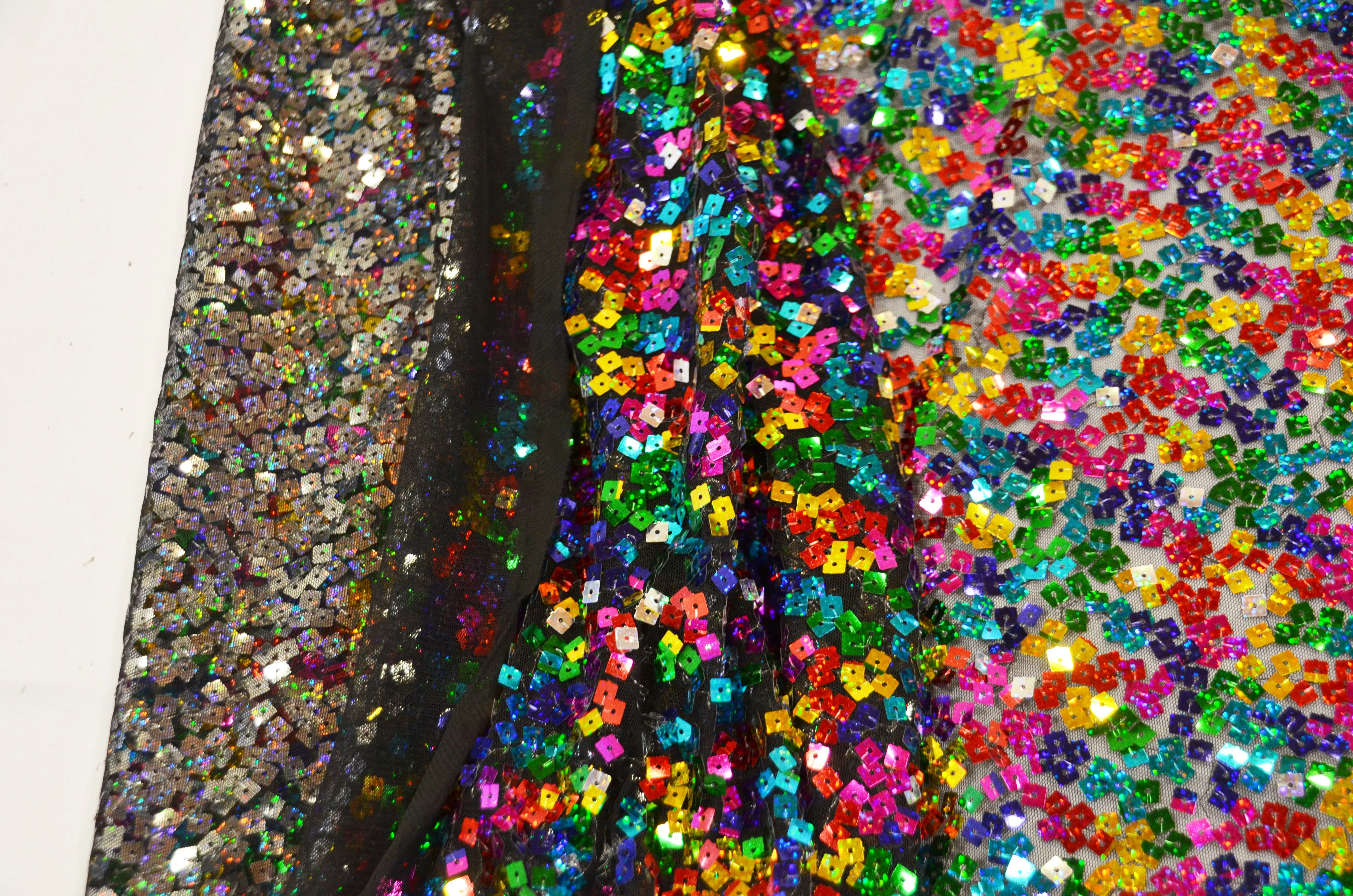 Rainbow Square Sequins Fabric by the Yard | Multi Color Sequins Fabric | 52" Wide | Holographic Square Sequins |