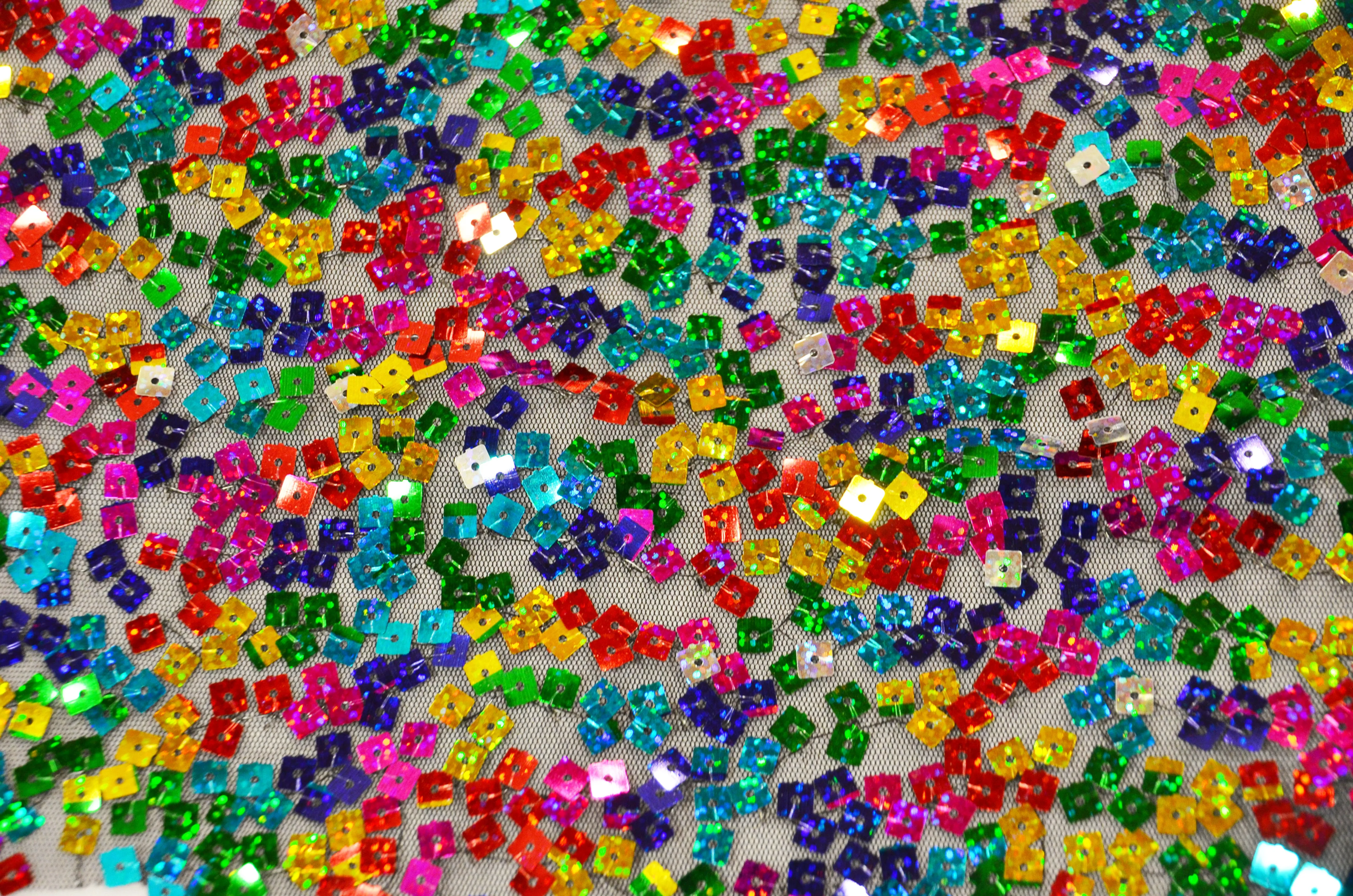 Rainbow Square Sequins Fabric by the Yard | Multi Color Sequins Fabric | 52" Wide | Holographic Square Sequins |