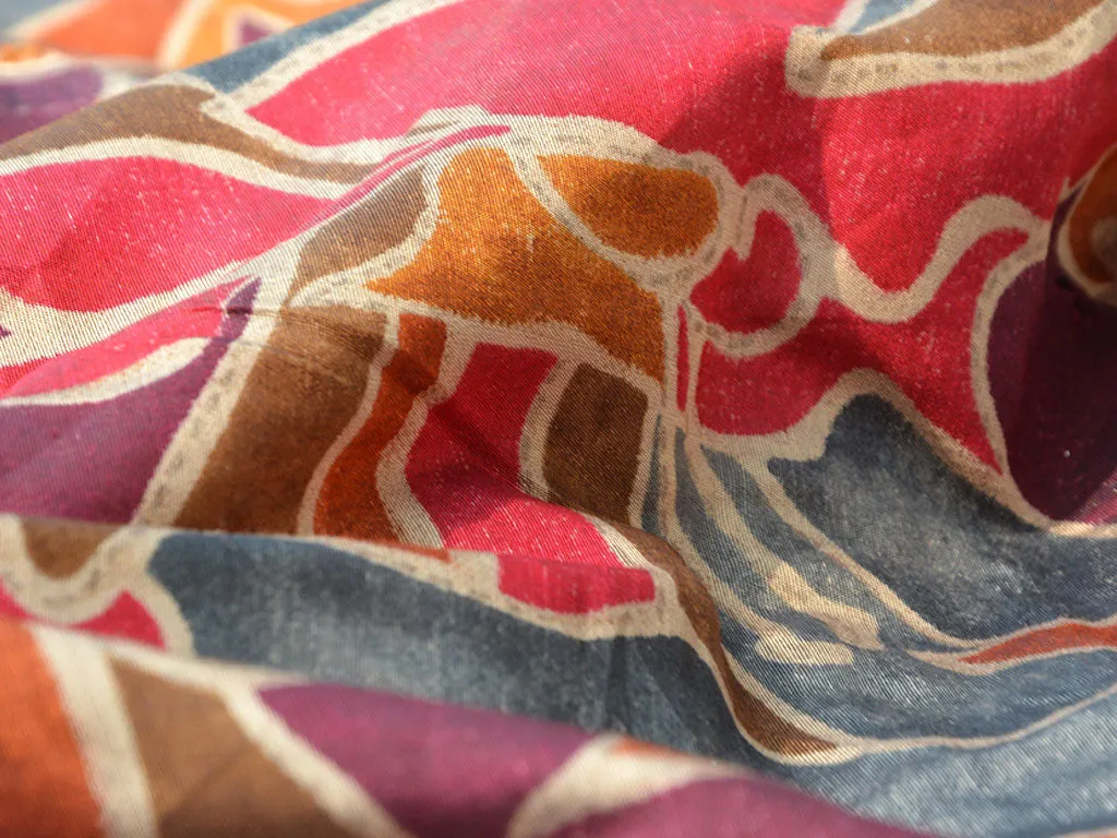 Red & Brown Abstract Printed Premium Modal Chanderi Silk Fabric