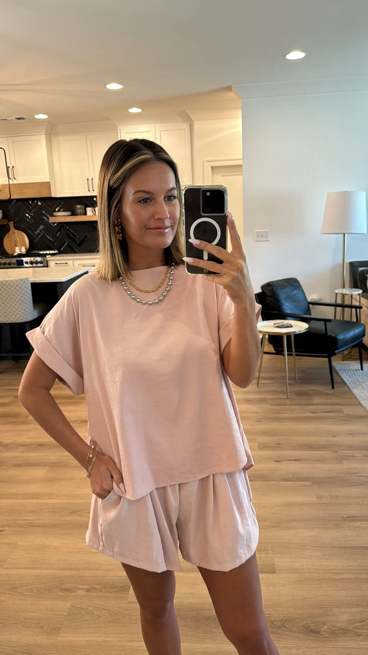 Relaxed Fit Top and Short Set, Blush