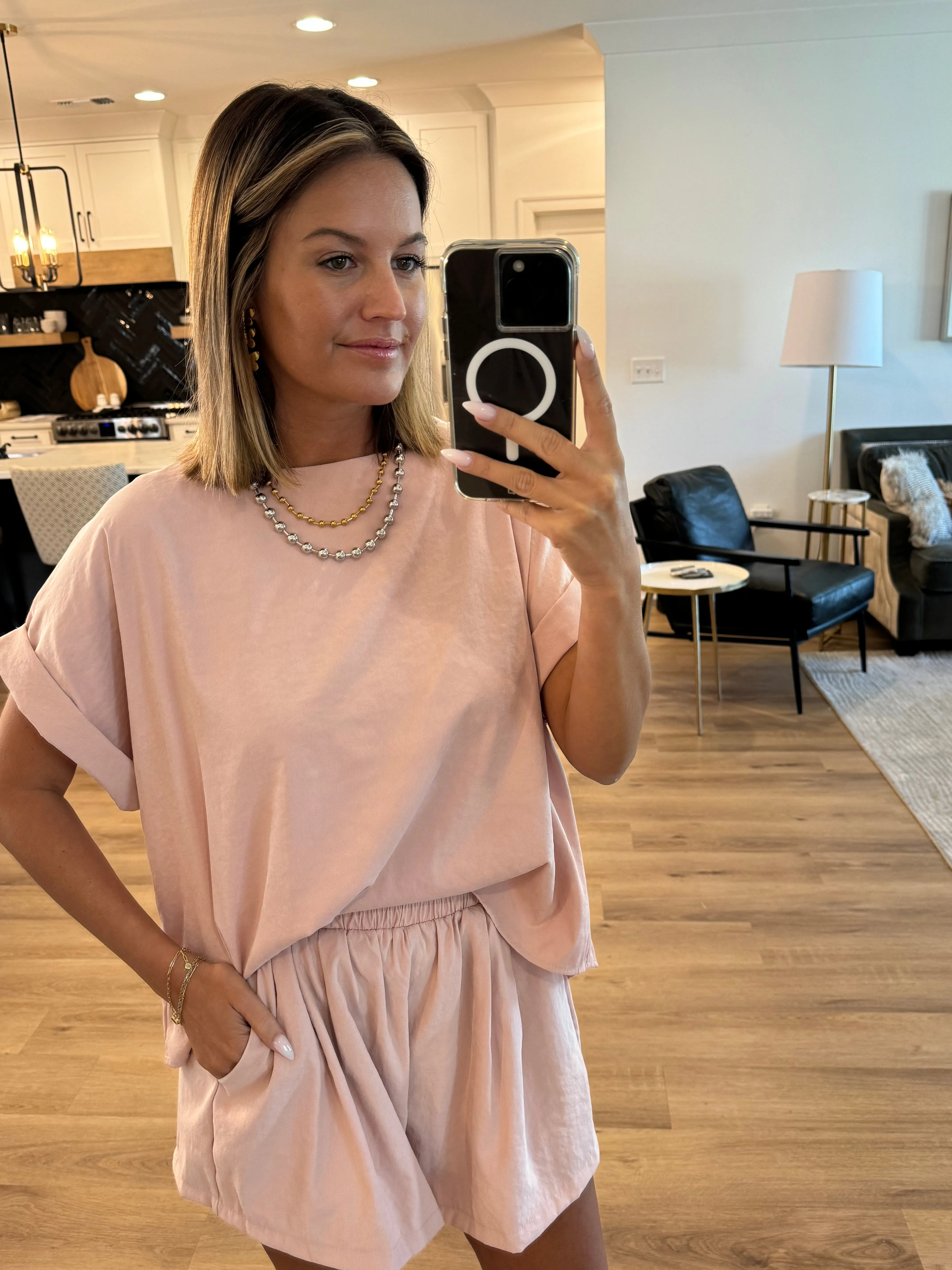 Relaxed Fit Top and Short Set, Blush