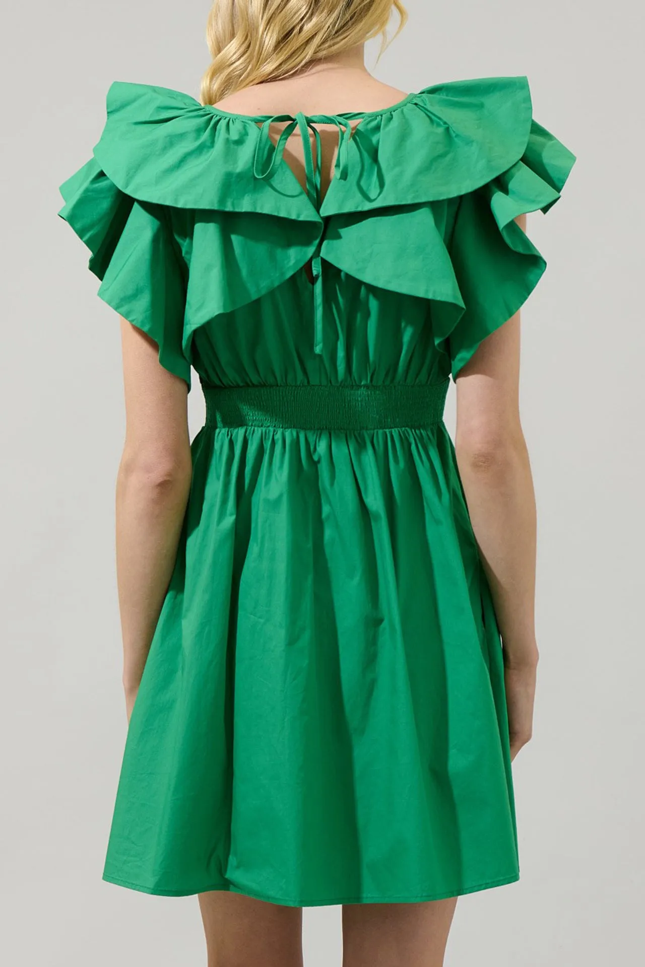 Ruffle Neck Green Dresses