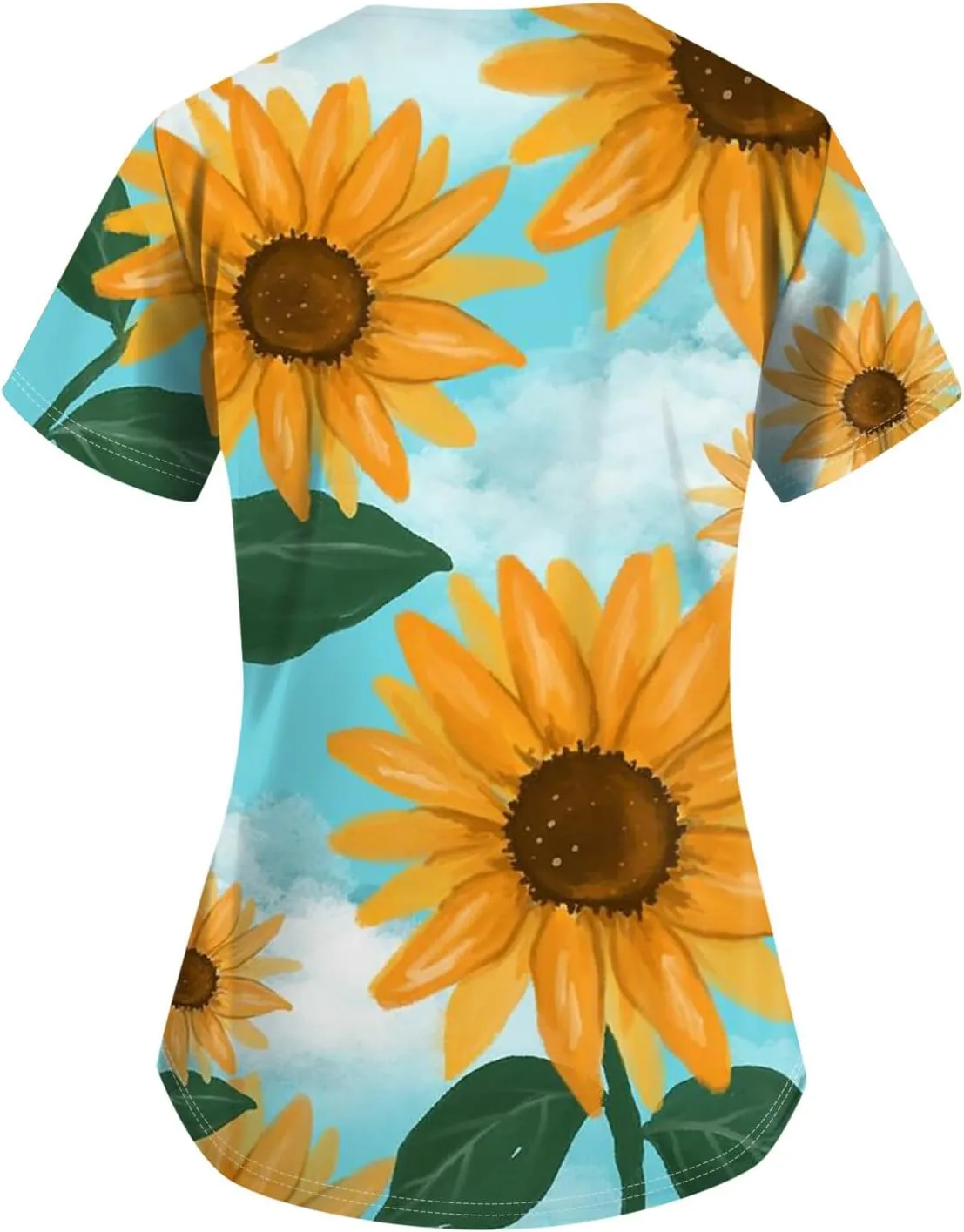 Scrubs for Women Short Sleeve V Neck Print Tops Nursing Working Uniform T-Shirts Casual Caregiver Top