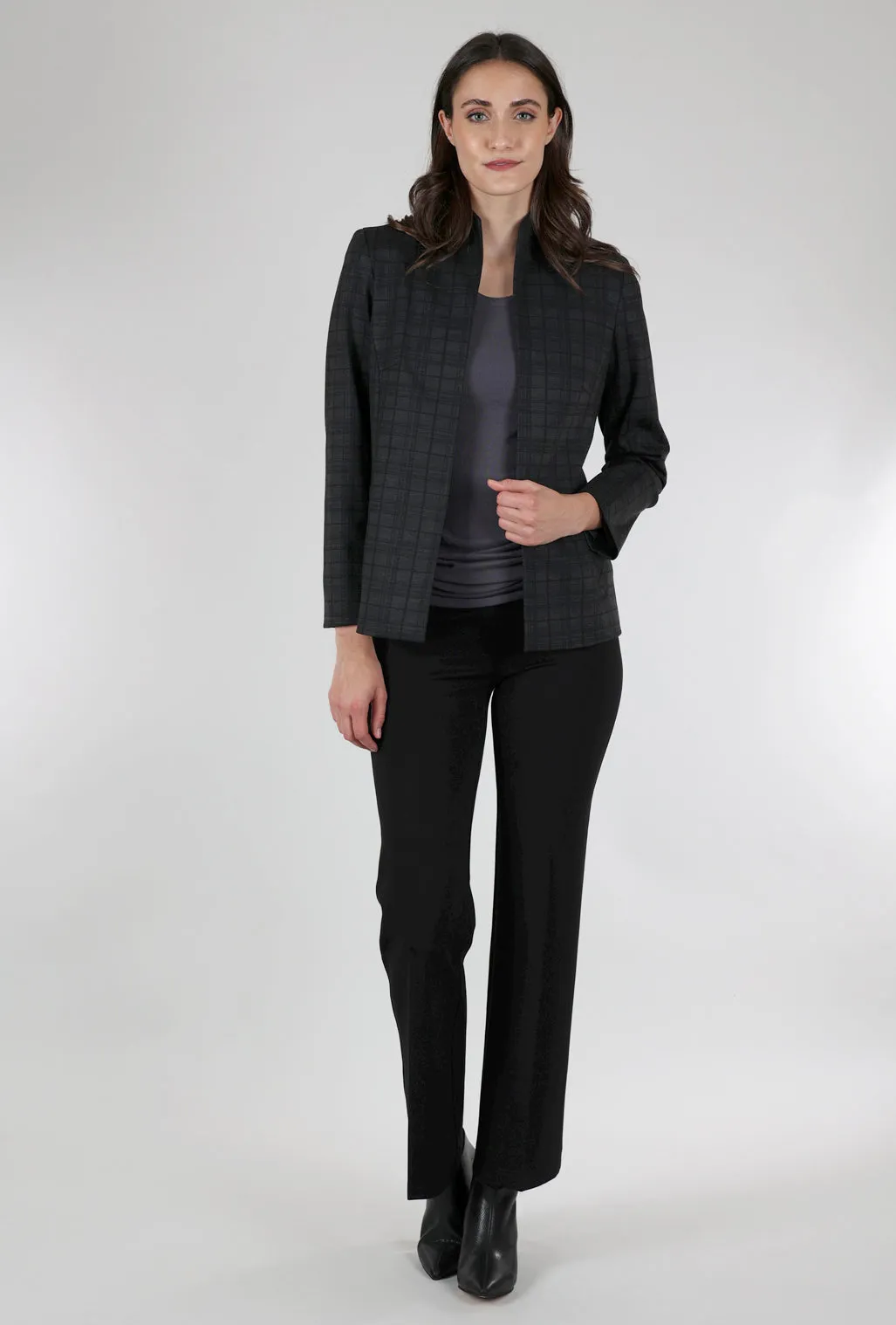 Shaped Plaid Jacket, Charcoal