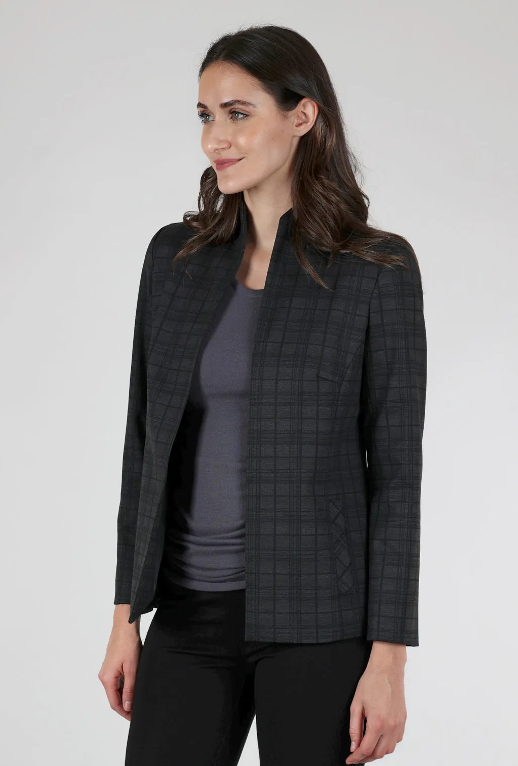 Shaped Plaid Jacket, Charcoal