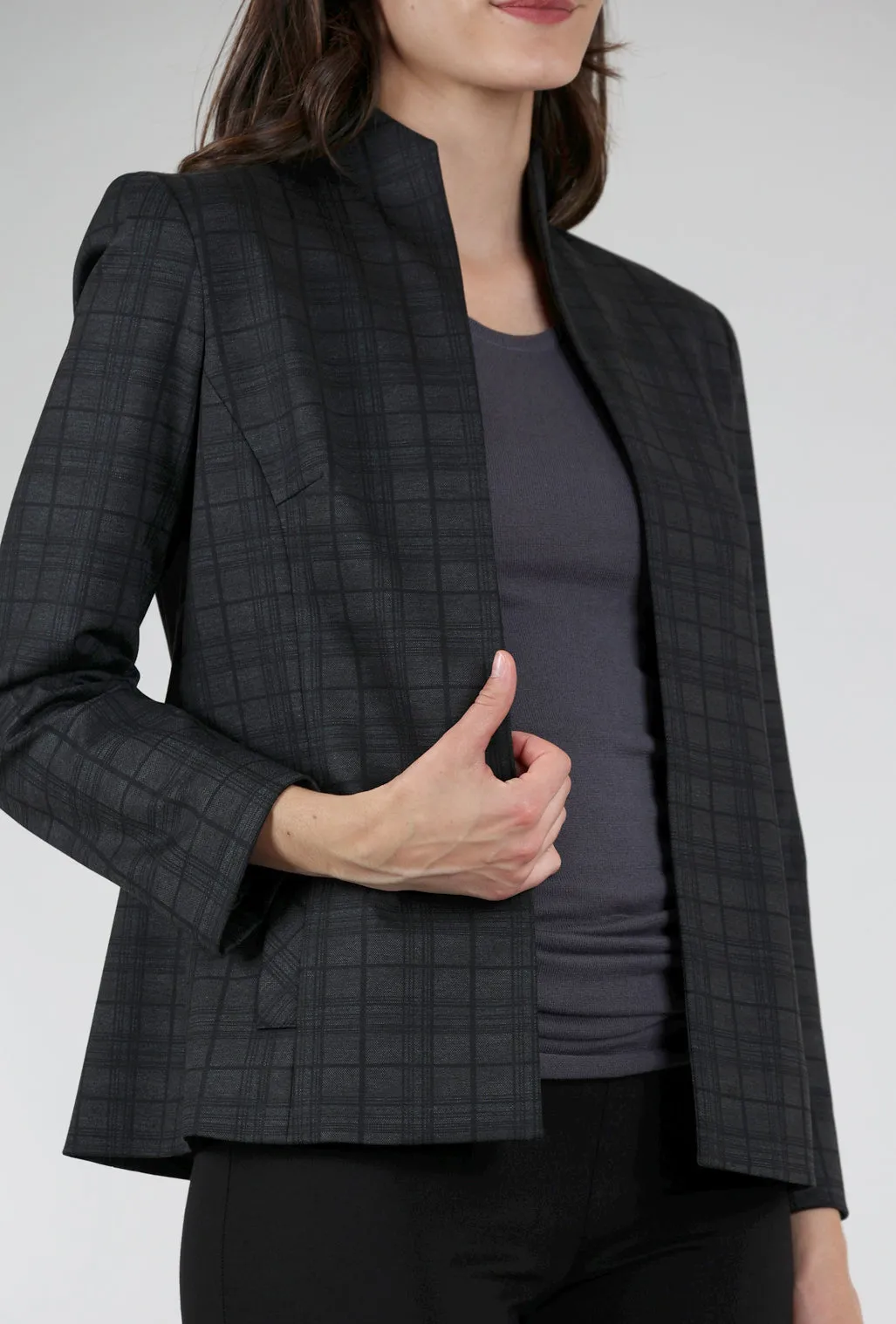 Shaped Plaid Jacket, Charcoal