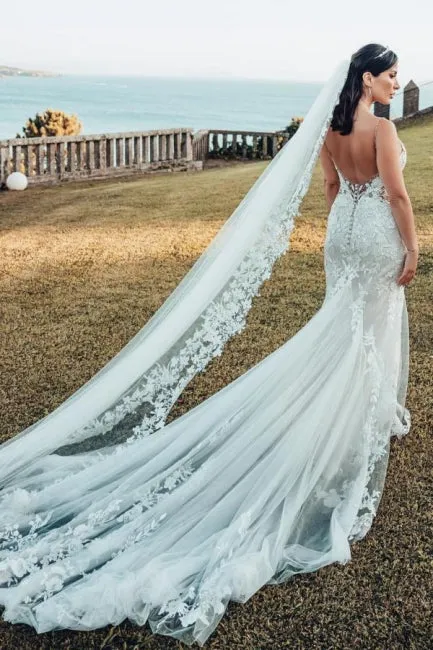 Sleeveless V-Neck Tulle Floor-Length Wedding Dress Lace