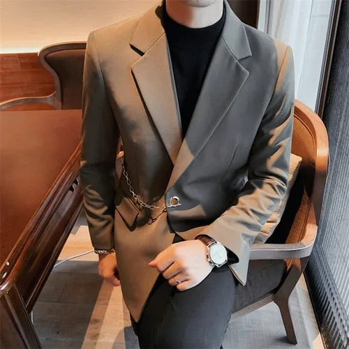Solid Classic British Chain Button Blazer