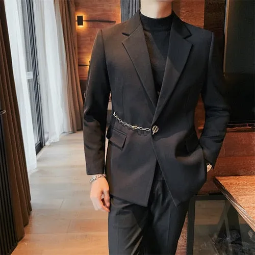 Solid Classic British Chain Button Blazer