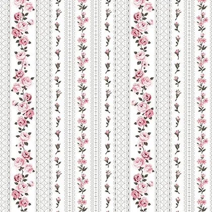 Stof Fabrics Amy Roses Pink Floral on White Cotton Prints
