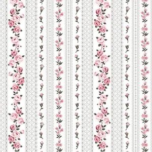 Stof Fabrics Amy Roses Pink Floral on White Cotton Prints