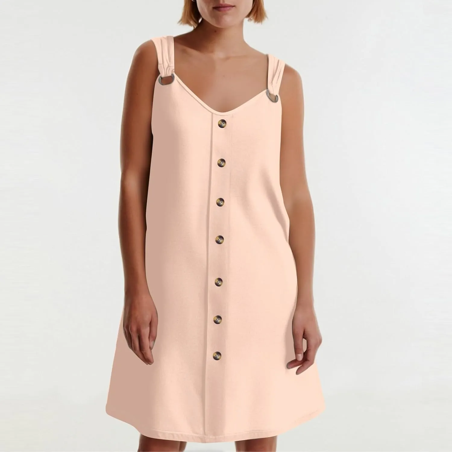 Sun Dresses for Women 2025 Summer Midi Buttons Sleeveless Dress V Neck Slip Glam Beach Tank Dress with Pocket