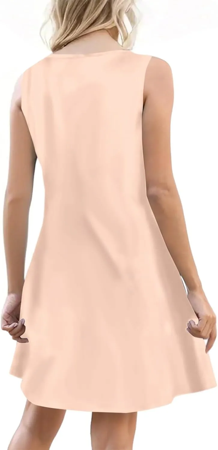 Sun Dresses for Women 2025 Summer Midi Buttons Sleeveless Dress V Neck Slip Glam Beach Tank Dress with Pocket