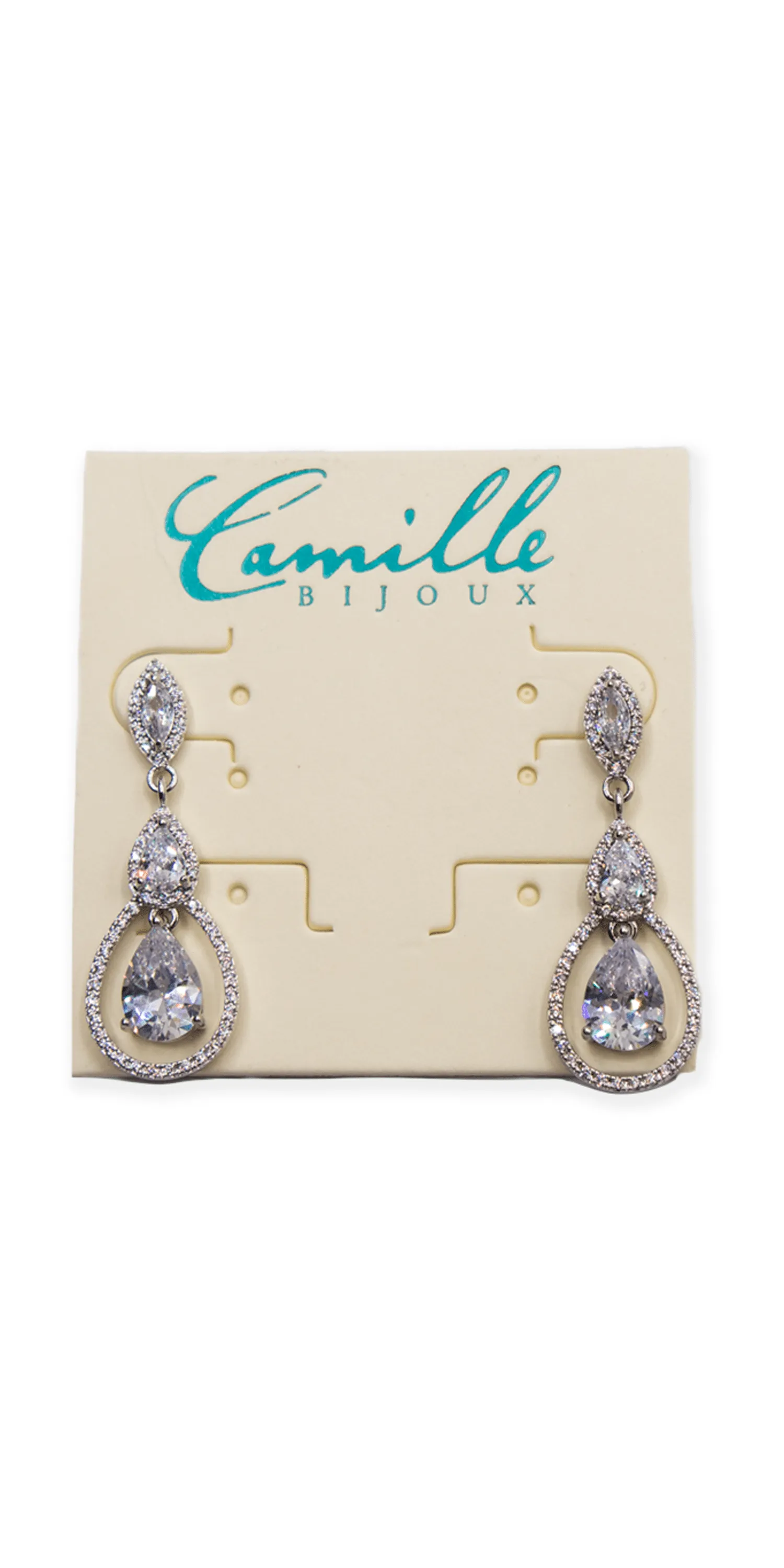Tear Drop Halo Cubic Zirconia Earrings