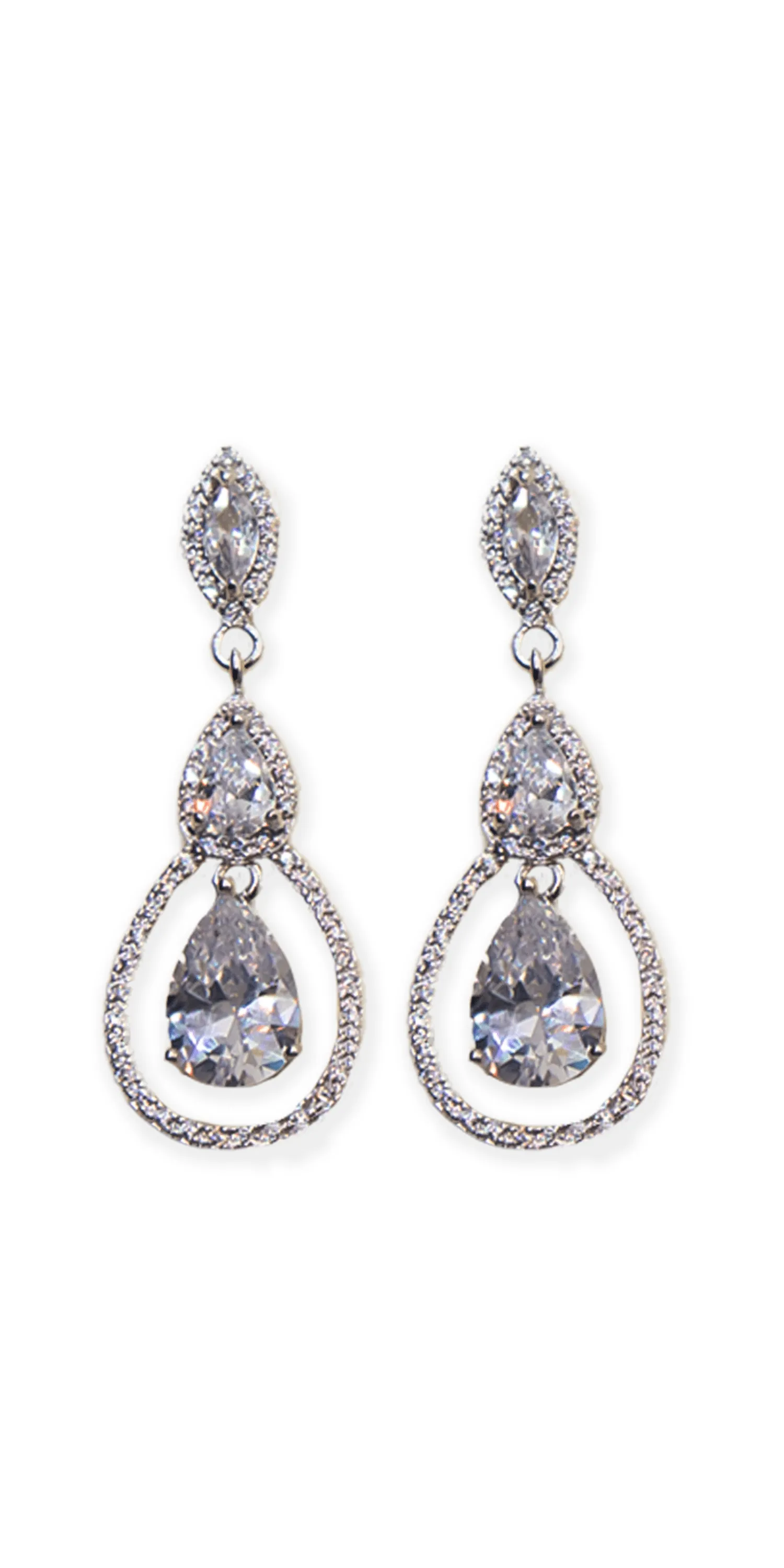 Tear Drop Halo Cubic Zirconia Earrings
