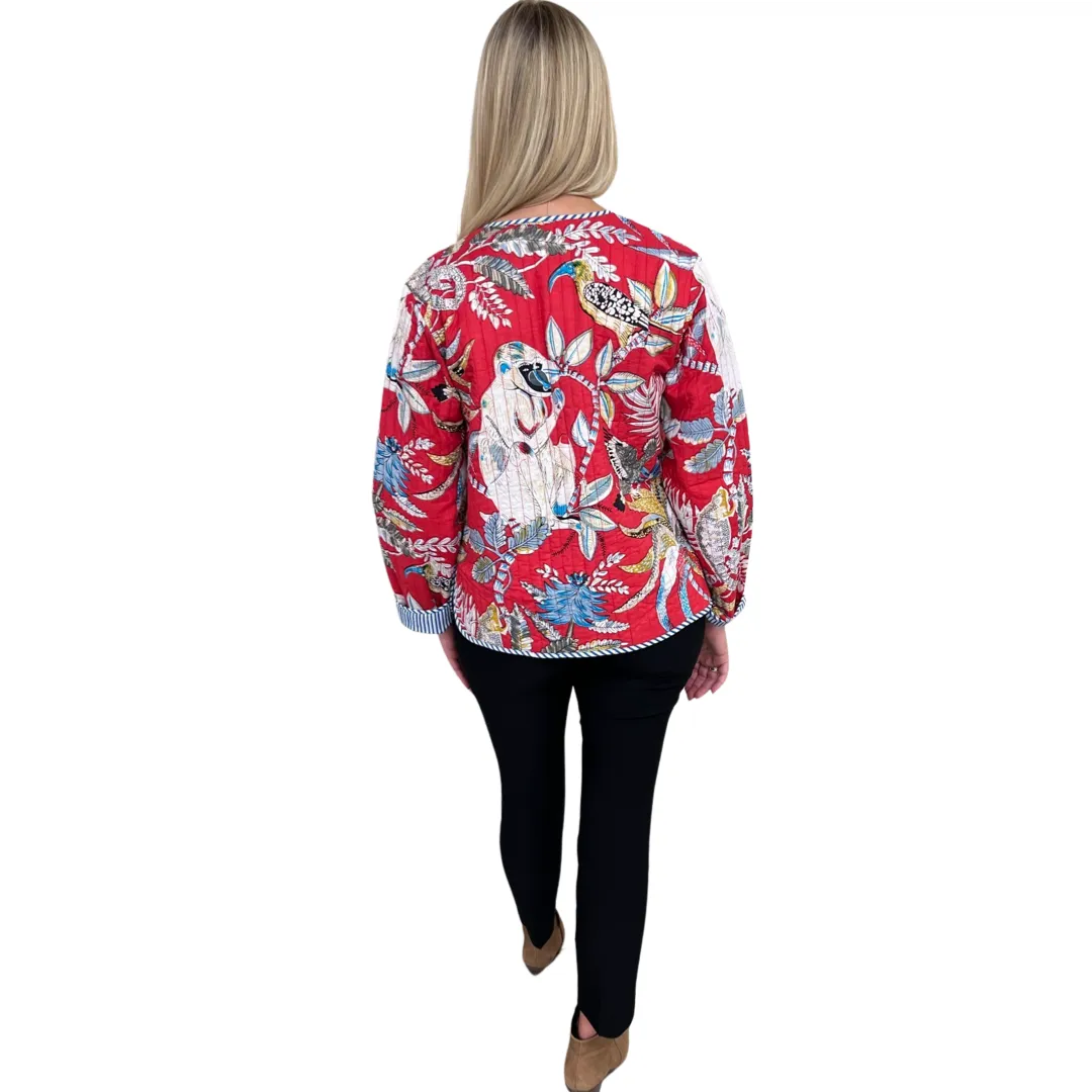 The Madeline Reversible Quilted Jacket in Scarlett Monkey Hand-Blocked Floral