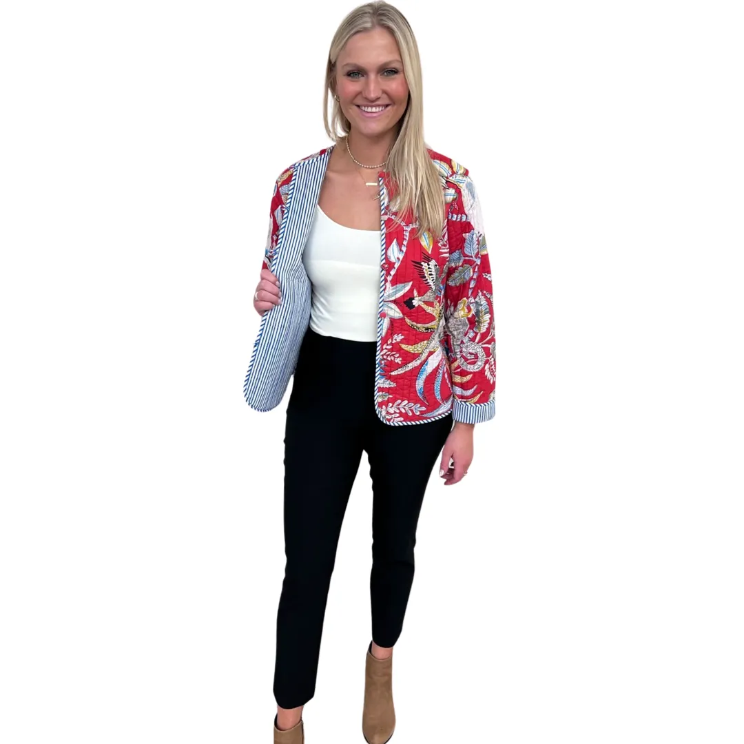 The Madeline Reversible Quilted Jacket in Scarlett Monkey Hand-Blocked Floral