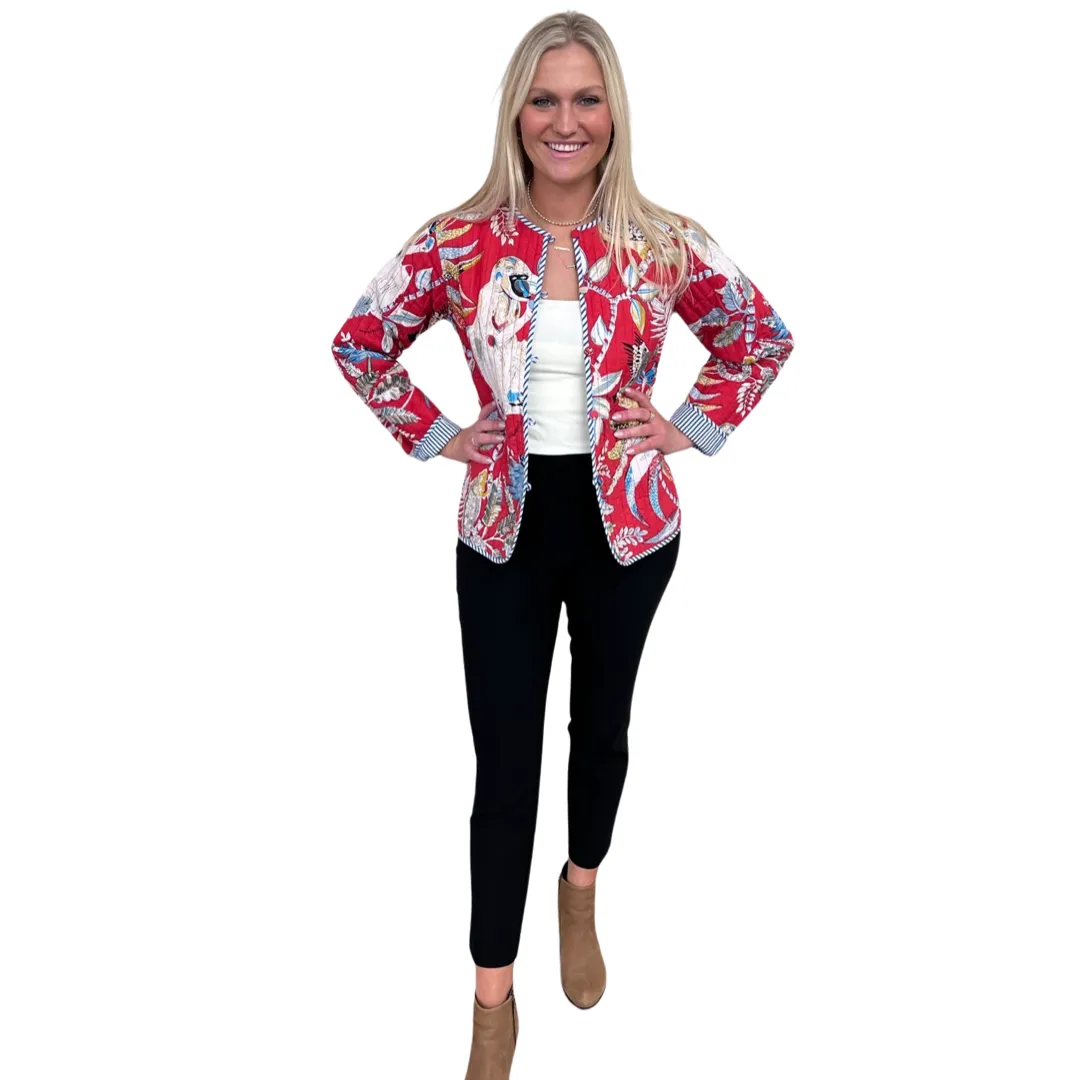 The Madeline Reversible Quilted Jacket in Scarlett Monkey Hand-Blocked Floral