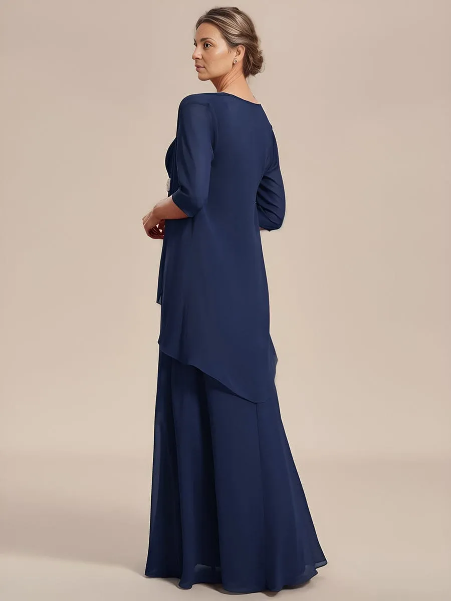 Two-Piece Square Neck Mother of the Bride Dress with Chiffon Top(Final Sale)