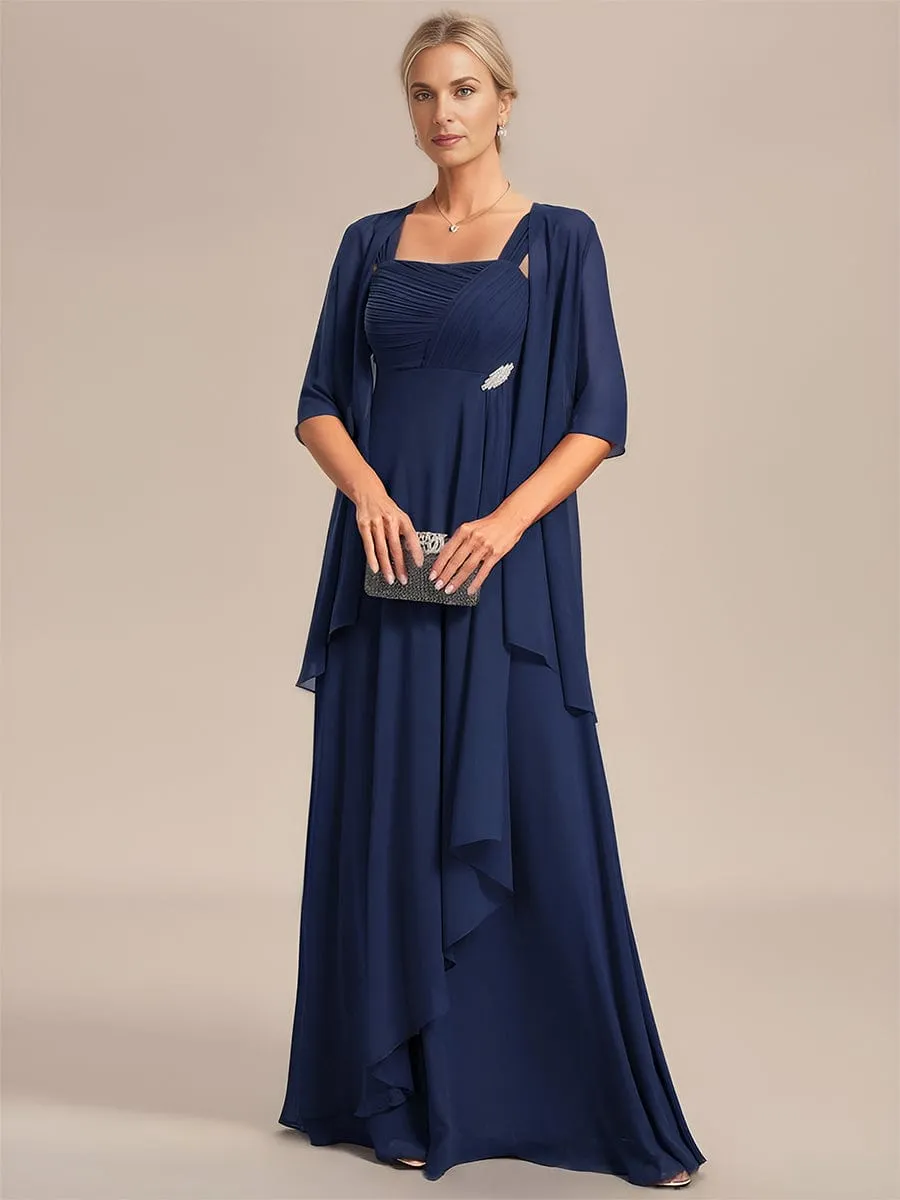 Two-Piece Square Neck Mother of the Bride Dress with Chiffon Top(Final Sale)