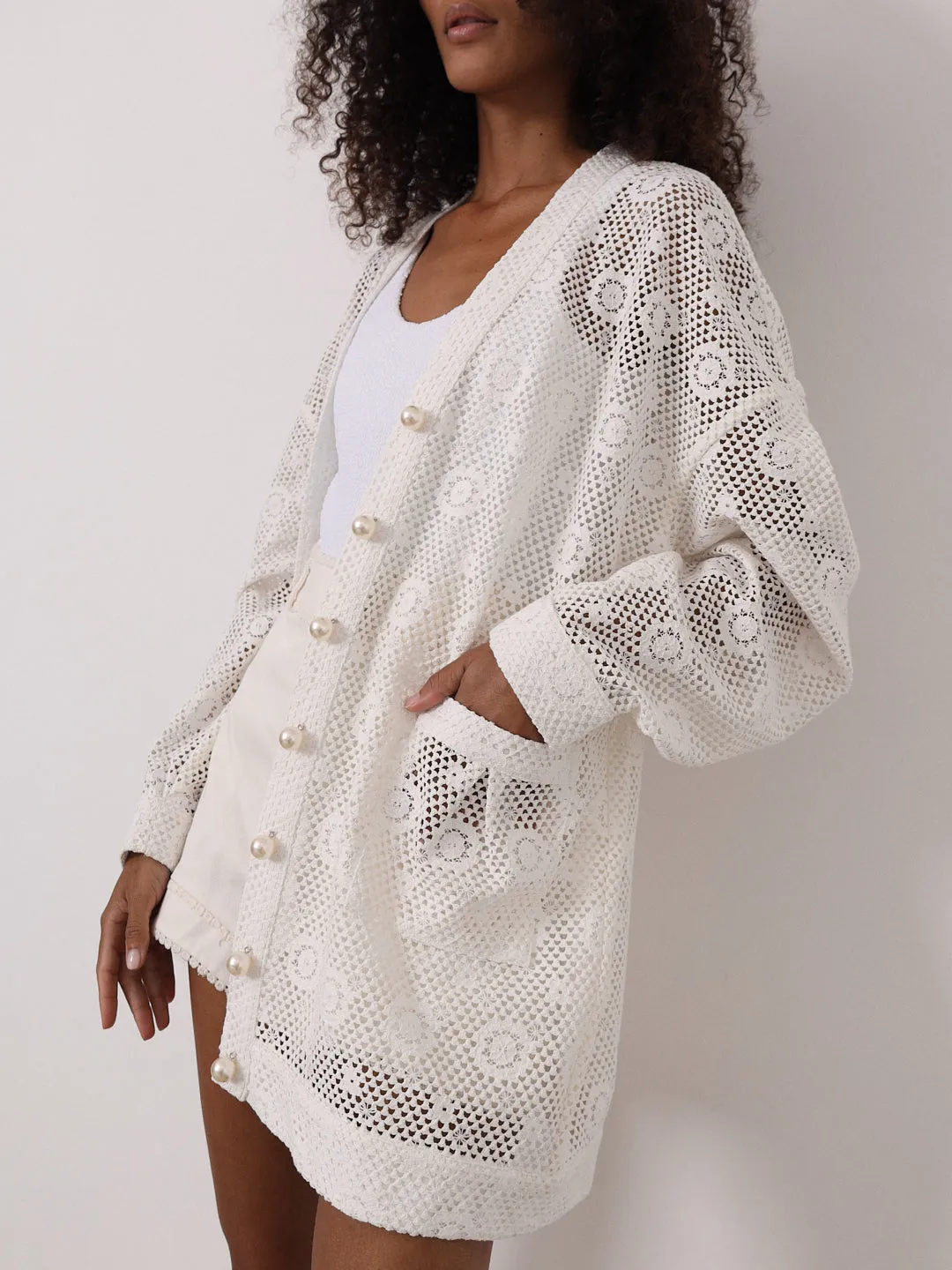 Ulani Crochet Lace Cardigan Cover Up | Seashell