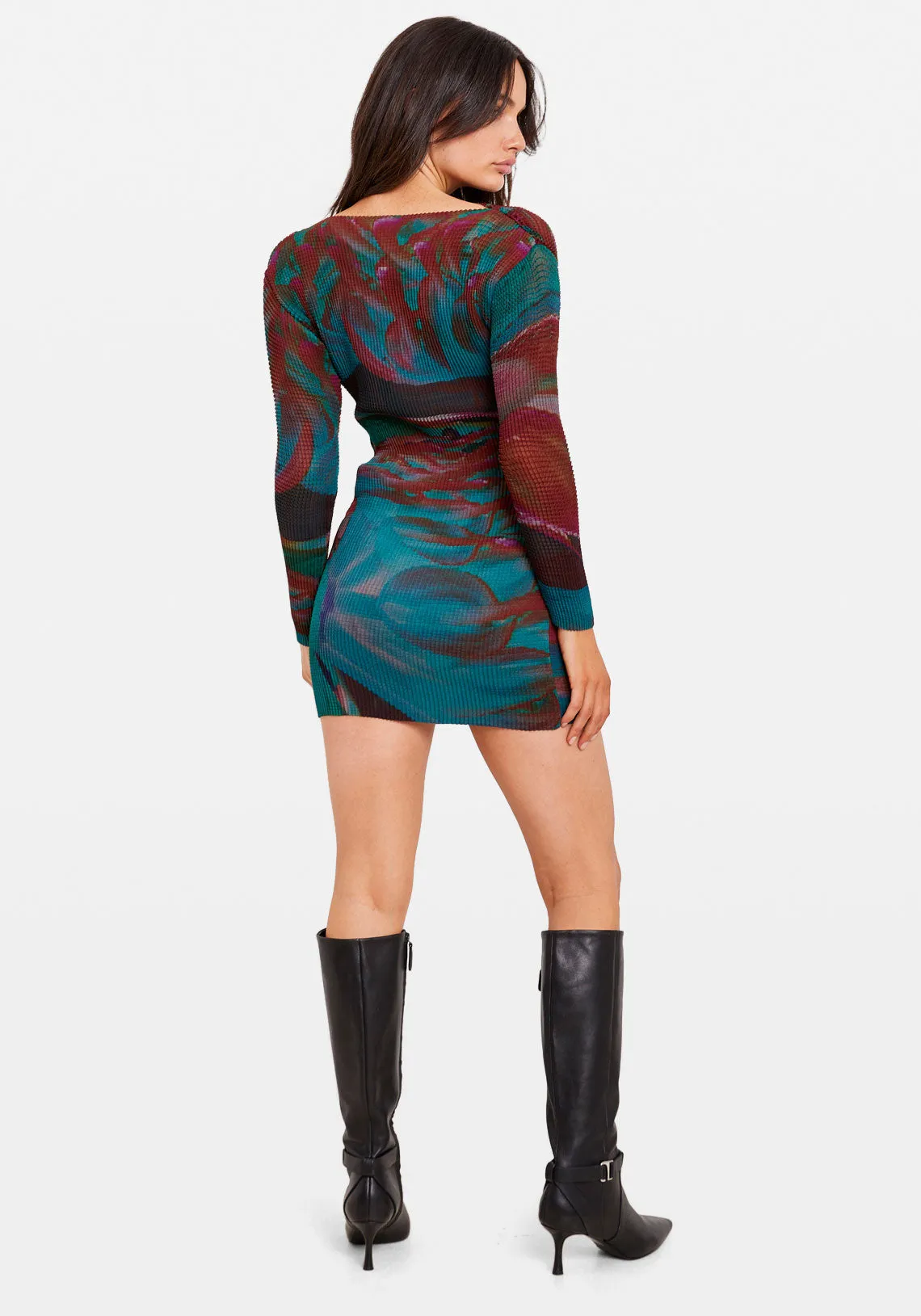 WAFFLE PLEAT MINI DRESS WARATAH