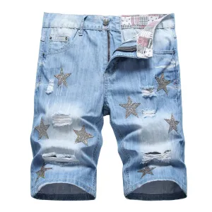 West Louis Crystal Patch Star & Holes Jeans Short