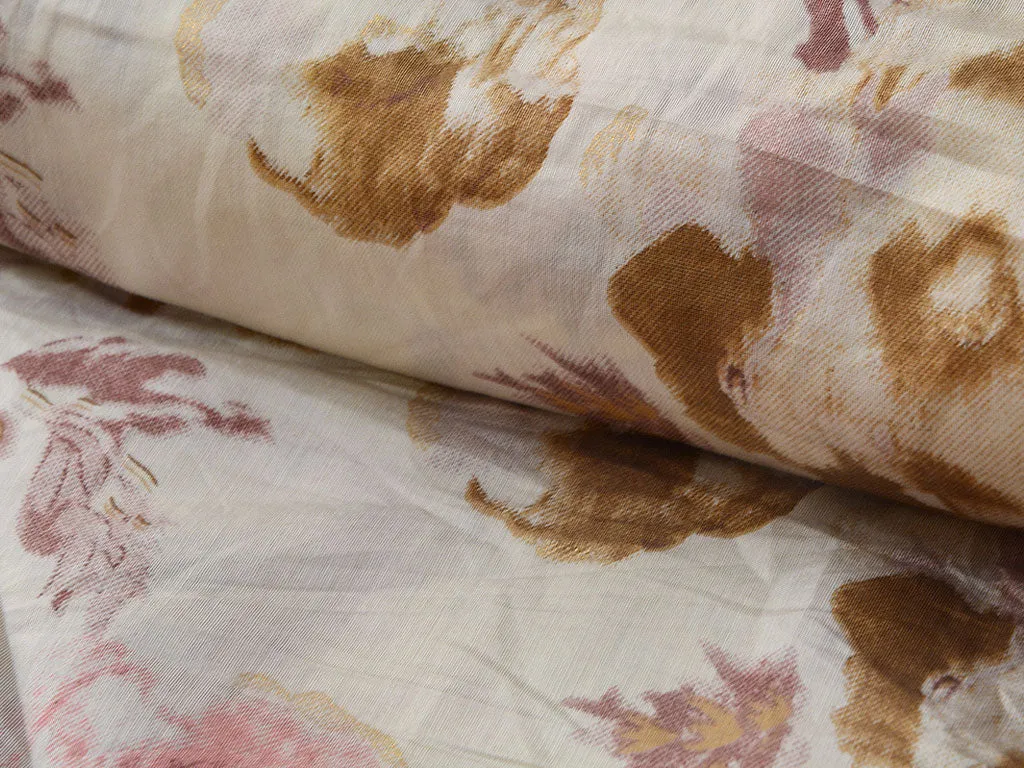 White Floral Premium Modal Chanderi Silk Fabric