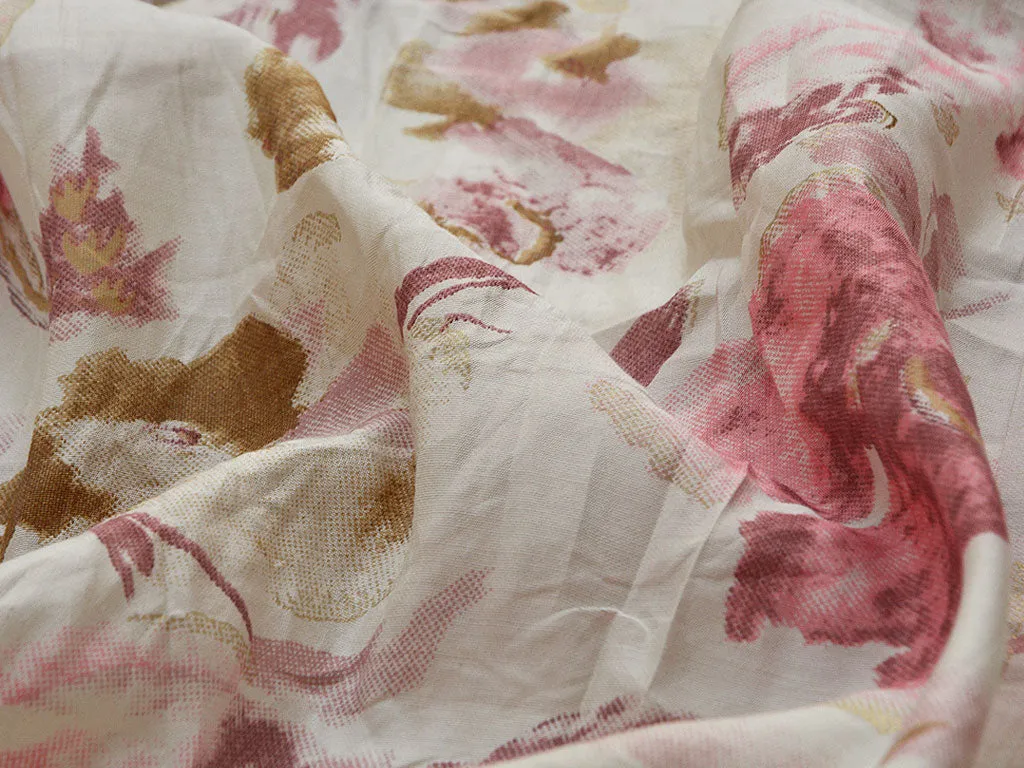 White Floral Premium Modal Chanderi Silk Fabric