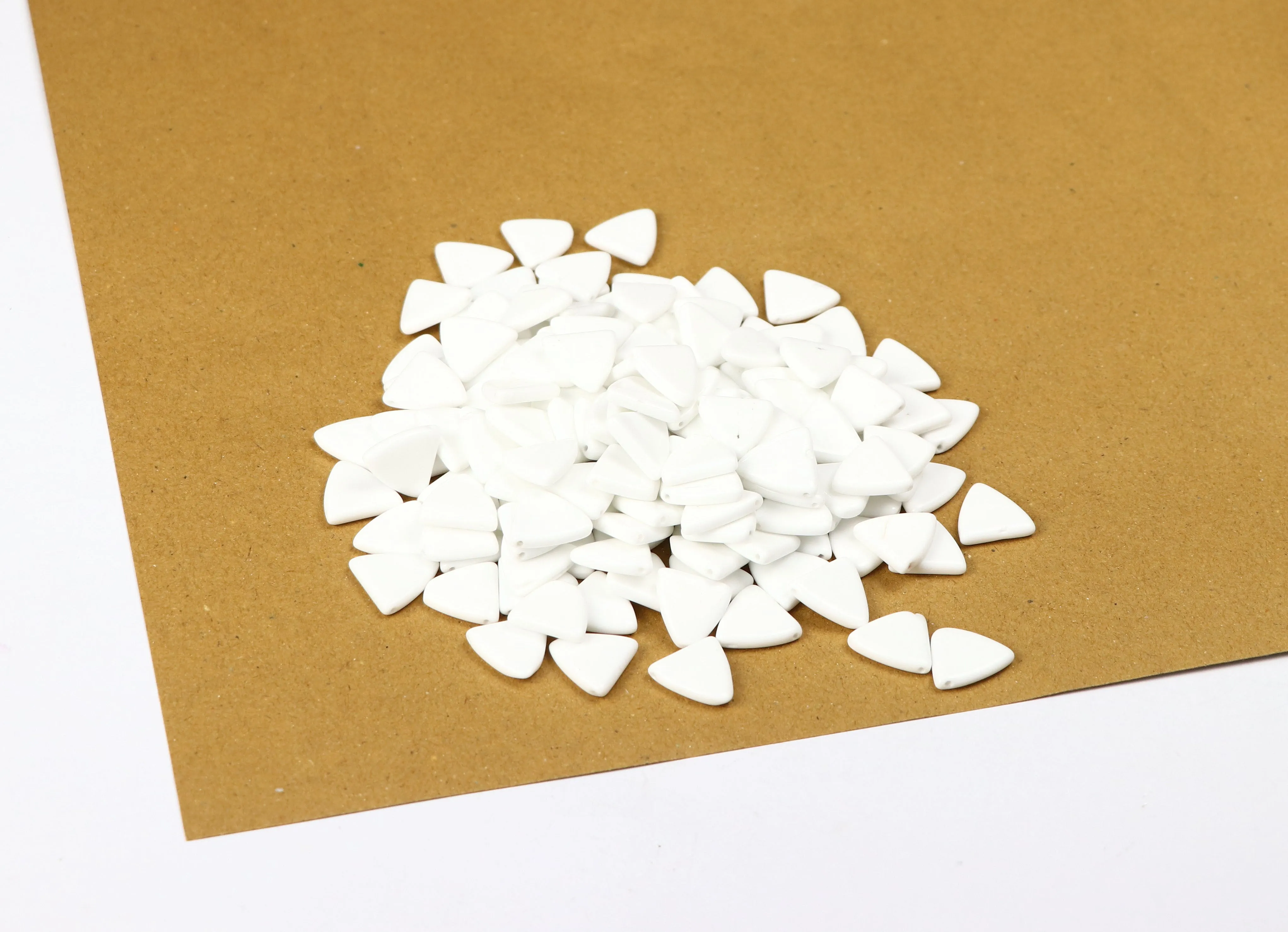 White Triangle Shape 2 Hole Fancy Glass Beads