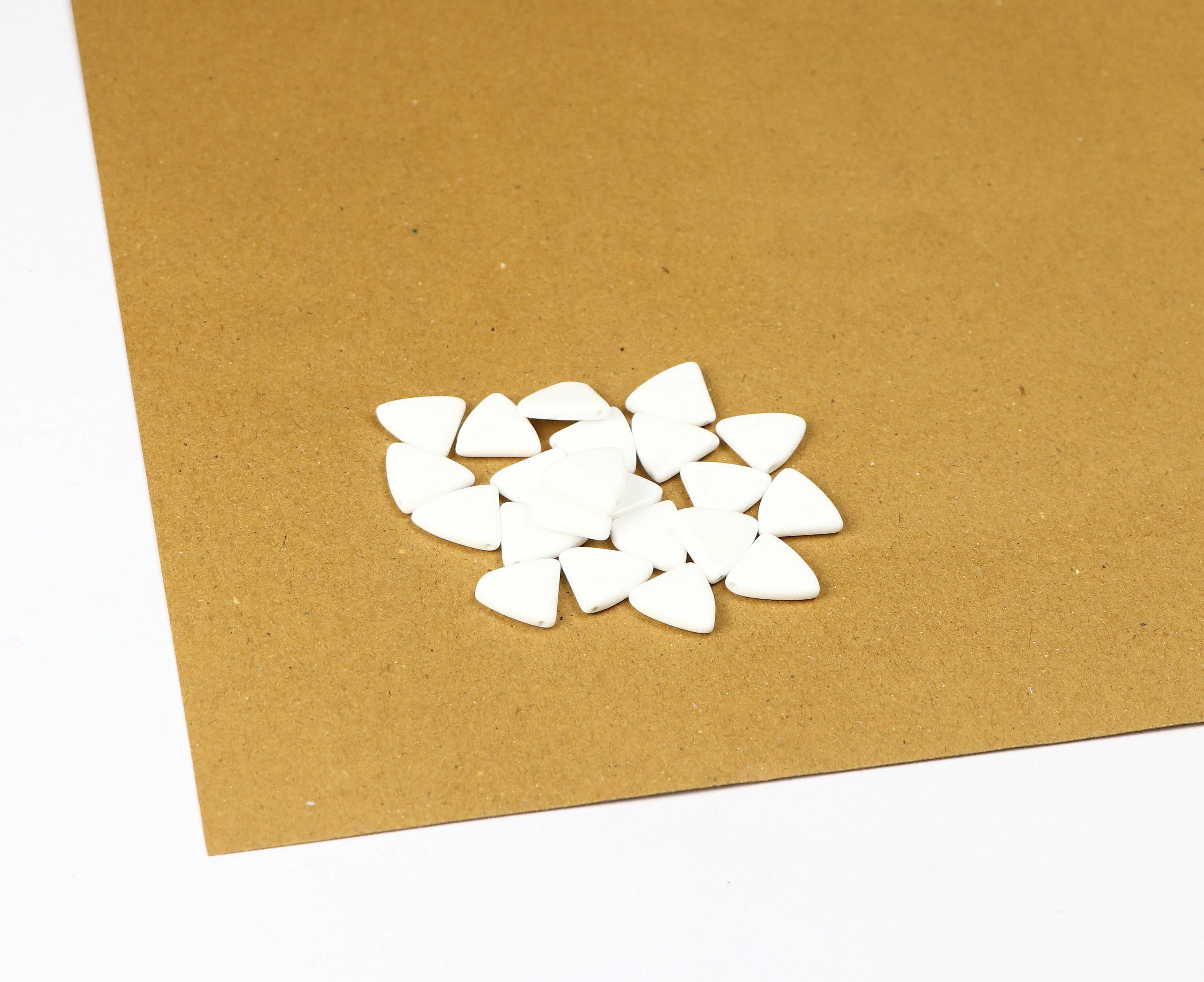 White Triangle Shape 2 Hole Fancy Glass Beads