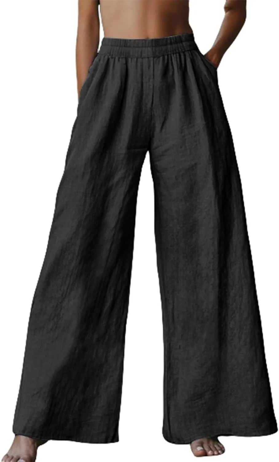 Wide Leg Linen Pants for Women 2025 Summer Casual Flowy Baggy Palazzo Trousers Loose Fit High Waisted with Pockets