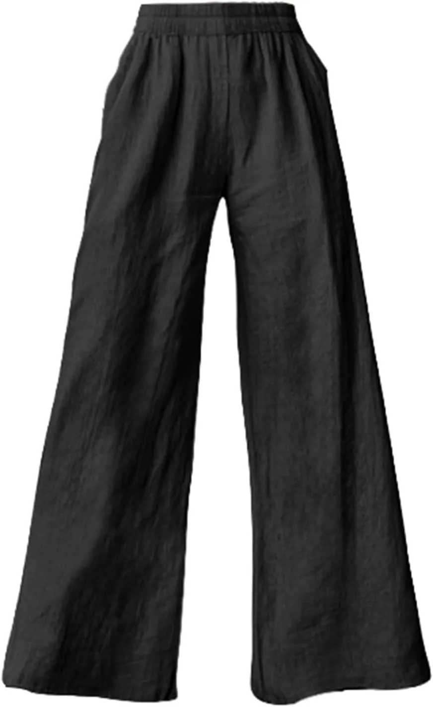Wide Leg Linen Pants for Women 2025 Summer Casual Flowy Baggy Palazzo Trousers Loose Fit High Waisted with Pockets