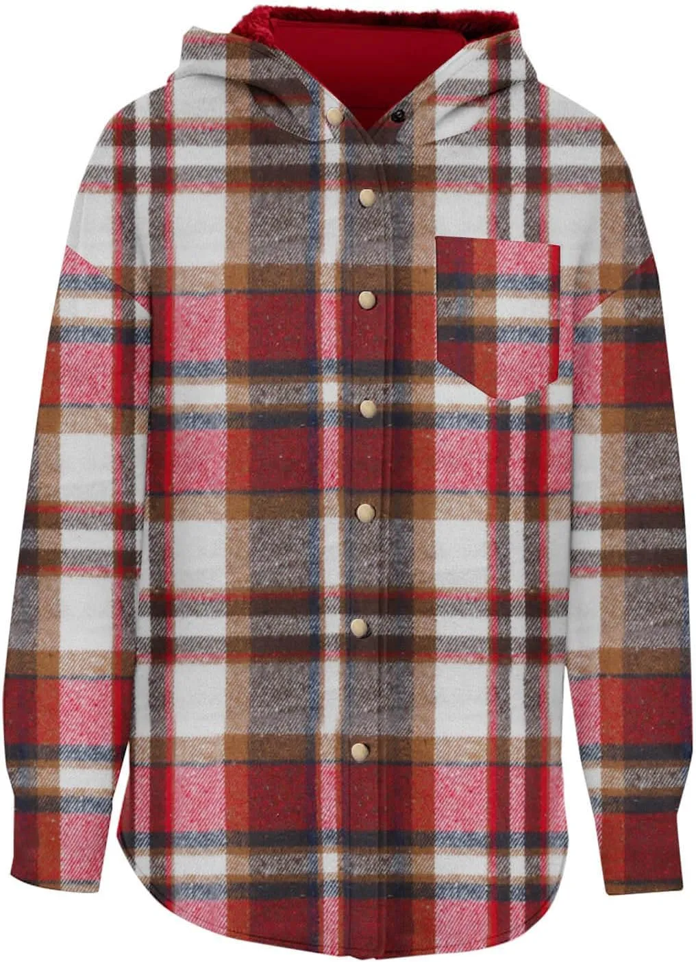 Women Wool Blend Trench Coat Plaid Trench Coat Fleece Sherpa Lined Shacket Jacket Hooded Oversized Color Block Hoodie