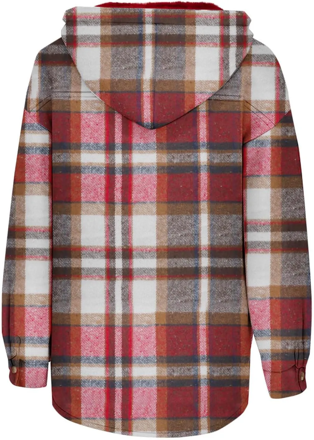 Women Wool Blend Trench Coat Plaid Trench Coat Fleece Sherpa Lined Shacket Jacket Hooded Oversized Color Block Hoodie